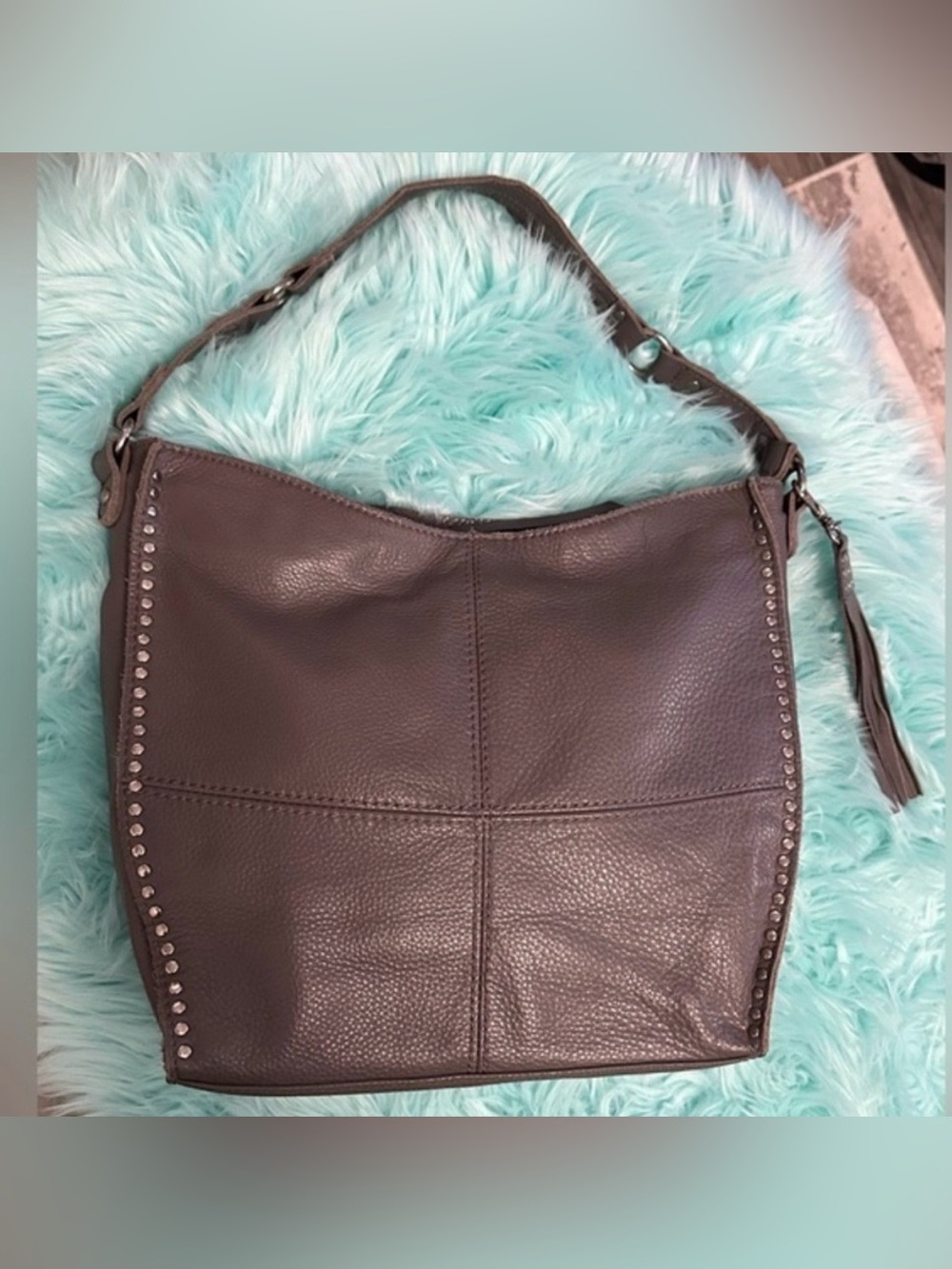 The Sak Gray Studded Leather Shoulder Bag Large Size Like New! 70% OFF